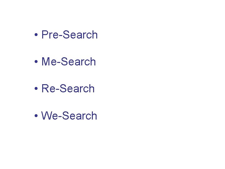  • Pre-Search • Me-Search • Re-Search • We-Search 