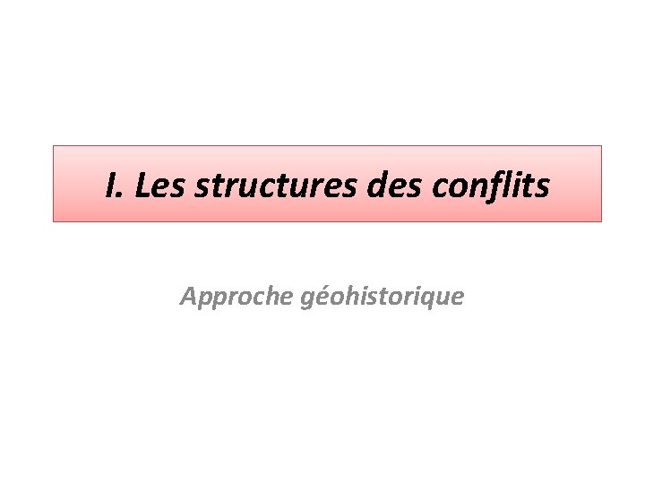 I. Les structures des conflits Approche géohistorique 