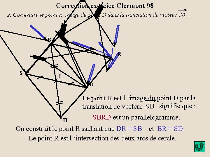 Correction exercice Clermont 98 2. Construire le point R, image du point D dans