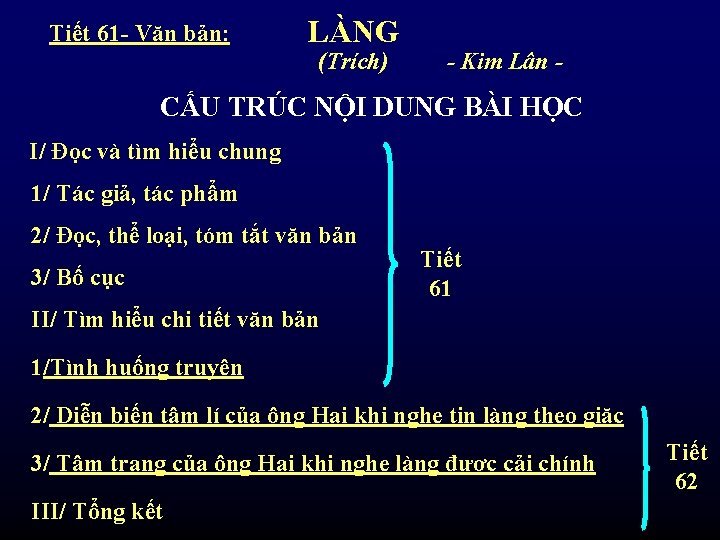 Tiết 61 - Văn bản: LÀNG (Trích) - Kim Lân - CẤU TRÚC NỘI