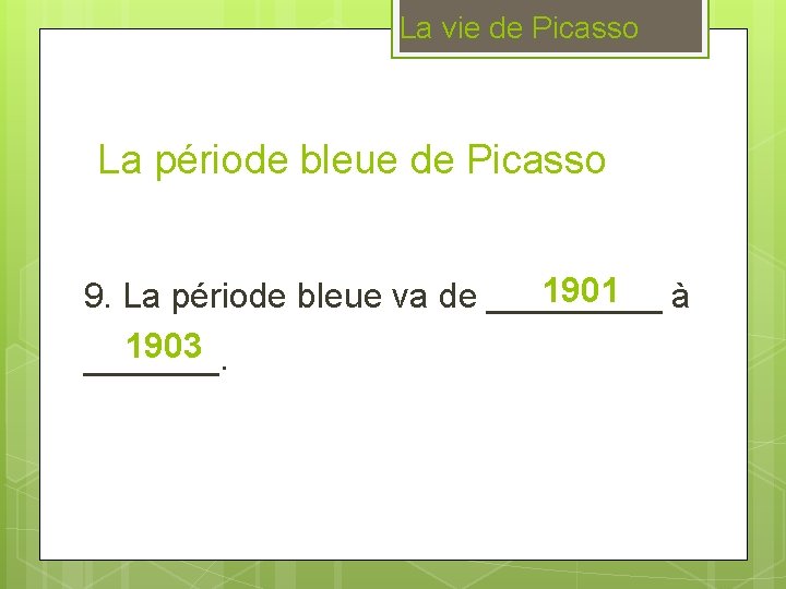 La vie de Picasso La période bleue de Picasso 1901 à 9. La période