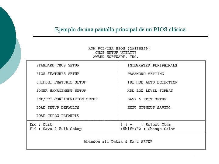 Ejemplo de una pantalla principal de un BIOS clásica 