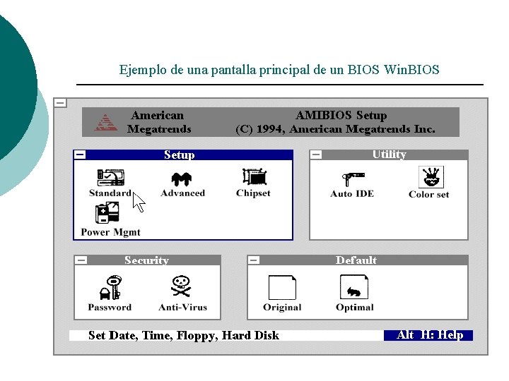 Ejemplo de una pantalla principal de un BIOS Win. BIOS 