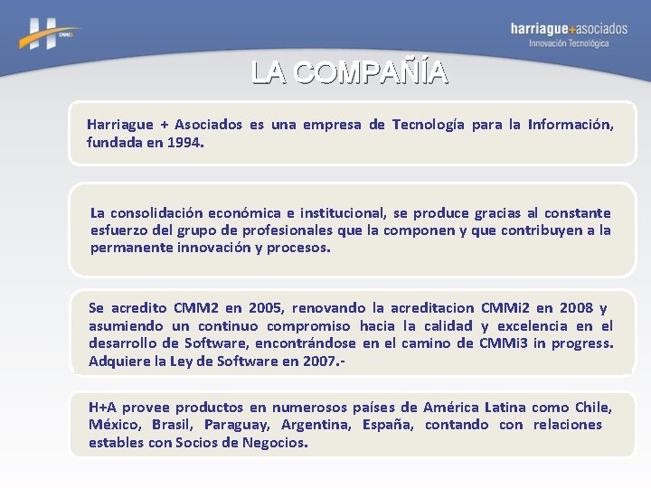 LA COMPAÑÍA Harriague + Asociados es una empresa de Tecnología para la Información, fundada