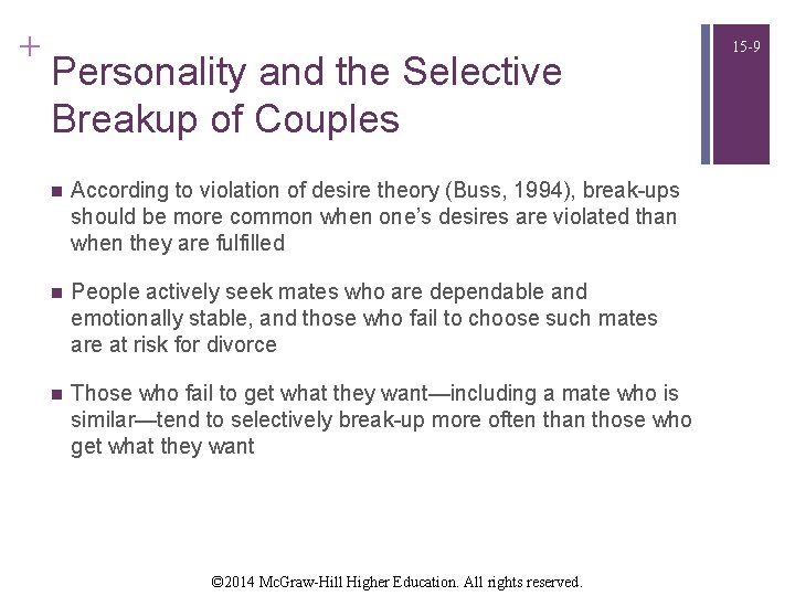 + Personality and the Selective Breakup of Couples n According to violation of desire + Personality and the Selective Breakup of Couples n According to violation of desire