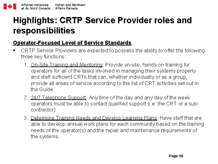 Highlights: CRTP Service Provider roles and responsibilities Operator-Focused Level of Service Standards § CRTP