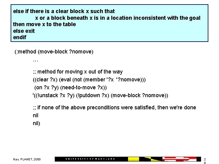 else if there is a clear block x such that x or a block