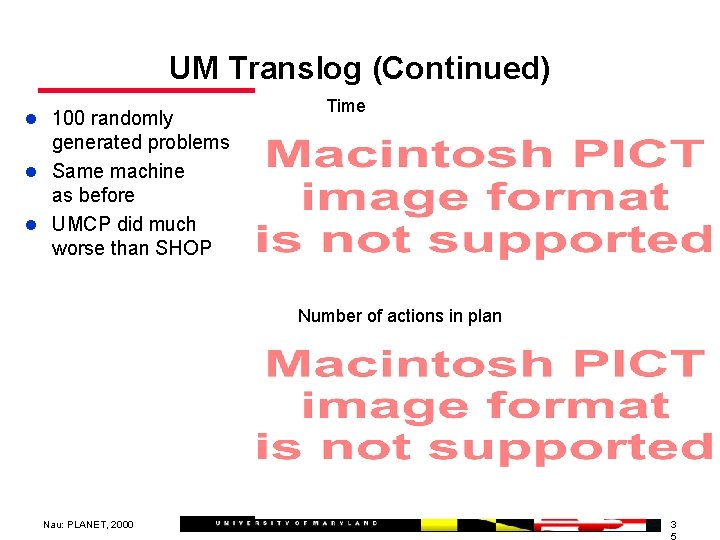 UM Translog (Continued) l 100 randomly Time generated problems l Same machine as before