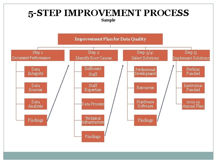 5 -STEP IMPROVEMENT PROCESS Sample Improvement Plan for Data Quality Step 2 Identify Root