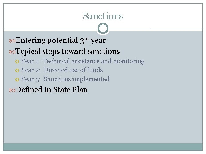 Sanctions Entering potential 3 rd year Typical steps toward sanctions Year 1: Technical assistance