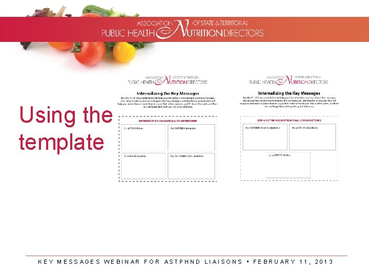 Using the template KEY MESSAGES WEBINAR FOR ASTPHND LIAISONS • FEBRUARY 11, 2013 