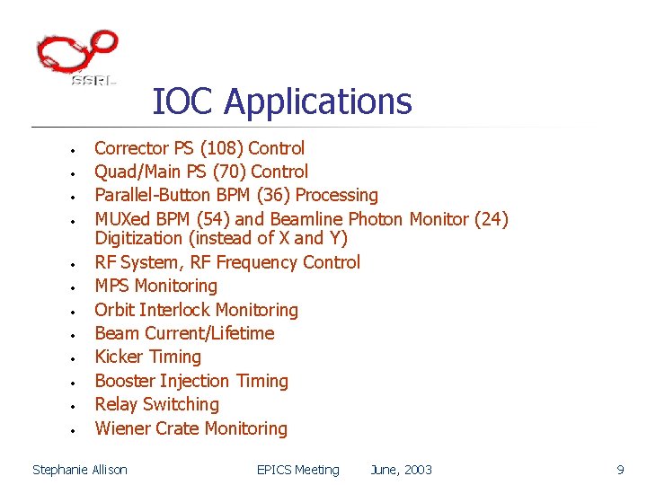 IOC Applications • • • Corrector PS (108) Control Quad/Main PS (70) Control Parallel-Button