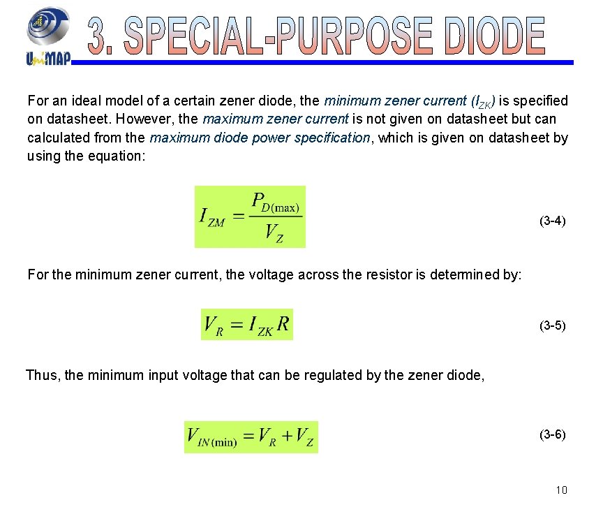 For an ideal model of a certain zener diode, the minimum zener current (IZK)