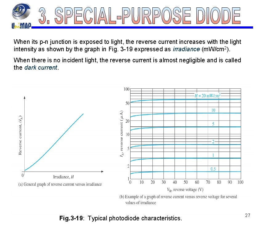When its p-n junction is exposed to light, the reverse current increases with the