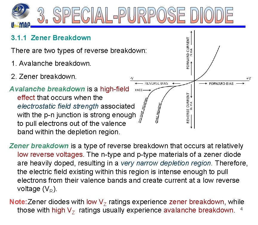 3. 1. 1 Zener Breakdown There are two types of reverse breakdown: 1. Avalanche