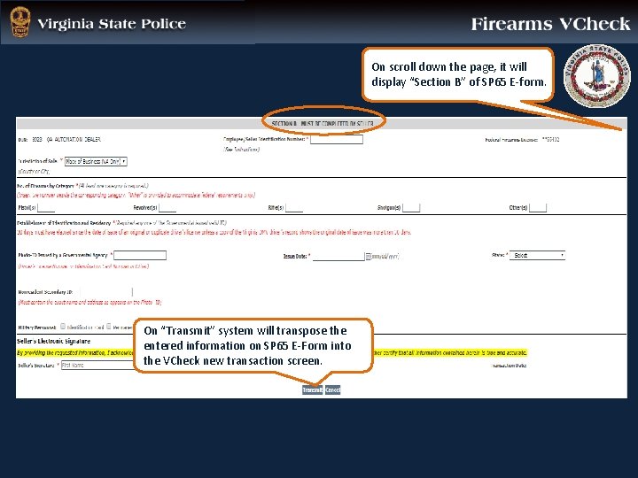 On scroll down the page, it will display “Section B” of SP 65 E-form.