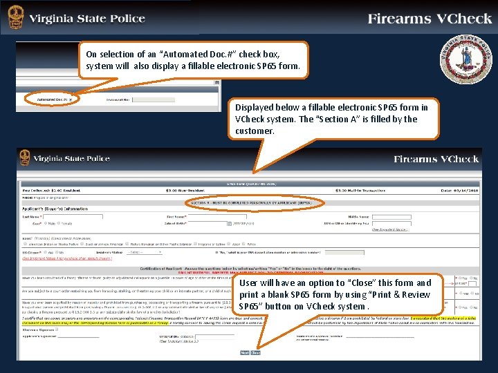 On selection of an “Automated Doc. #” check box, system will also display a