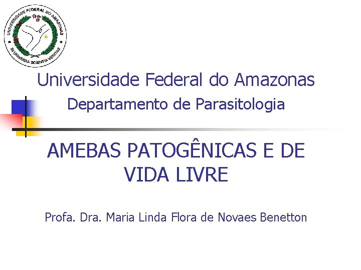 Universidade Federal do Amazonas Departamento de Parasitologia AMEBAS PATOGÊNICAS E DE VIDA LIVRE Profa.