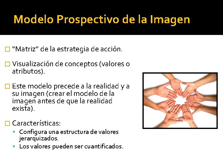 Modelo Prospectivo de la Imagen � “Matriz” de la estrategia de acción. � Visualización Modelo Prospectivo de la Imagen � “Matriz” de la estrategia de acción. � Visualización