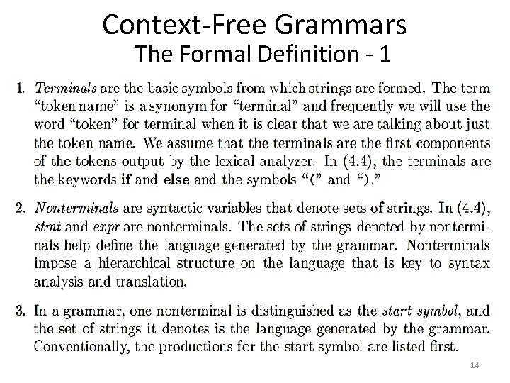 Context-Free Grammars The Formal Definition - 1 14 