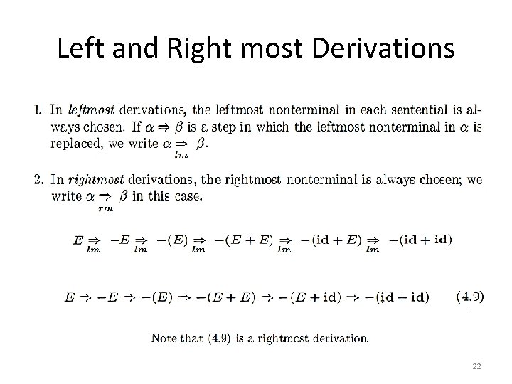 Left and Right most Derivations 22 