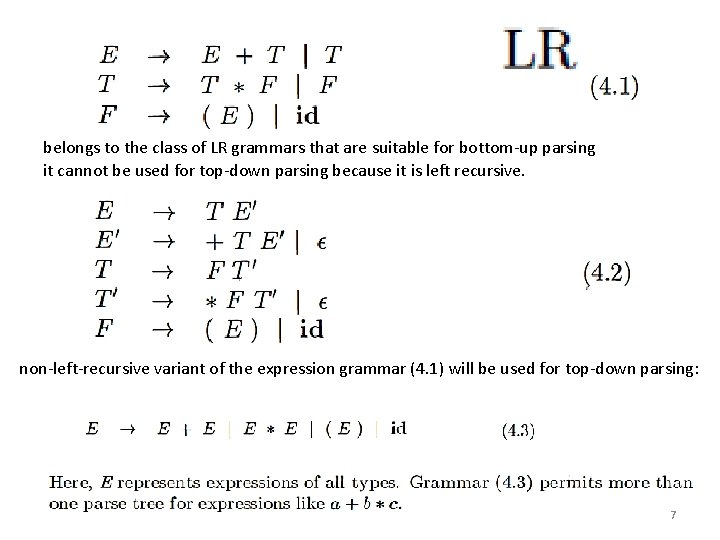 belongs to the class of LR grammars that are suitable for bottom-up parsing it