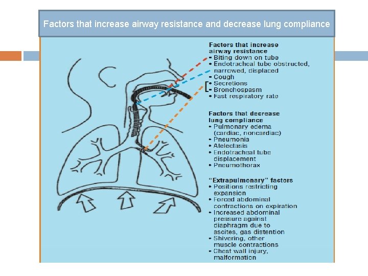 Factors that increase airway resistance and decrease lung compliance 