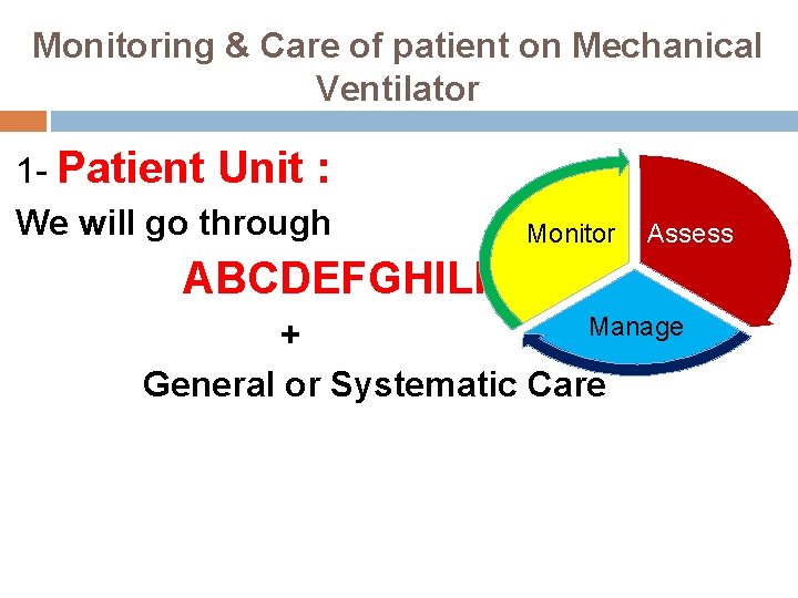 Monitoring & Care of patient on Mechanical Ventilator 1 - Patient Unit : We
