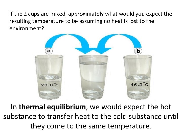 If the 2 cups are mixed, approximately what would you expect the resulting temperature