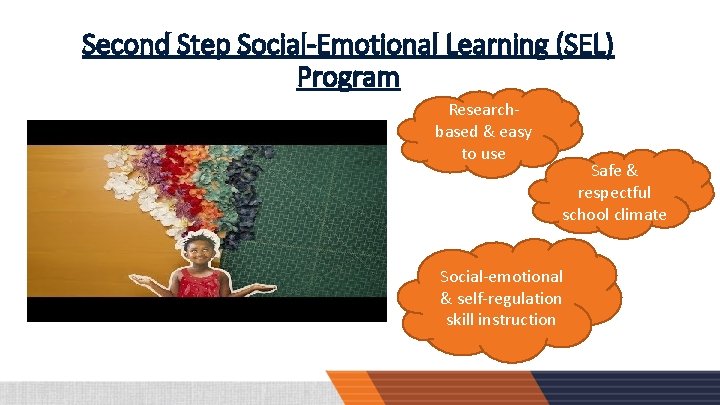 Second Step Social-Emotional Learning (SEL) Program Researchbased & easy to use Safe & respectful