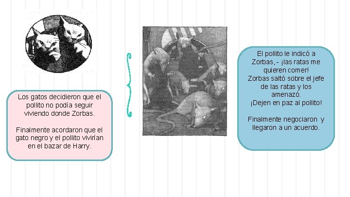 Los gatos decidieron que el pollito no podía seguir viviendo donde Zorbas. Finalmente acordaron Los gatos decidieron que el pollito no podía seguir viviendo donde Zorbas. Finalmente acordaron