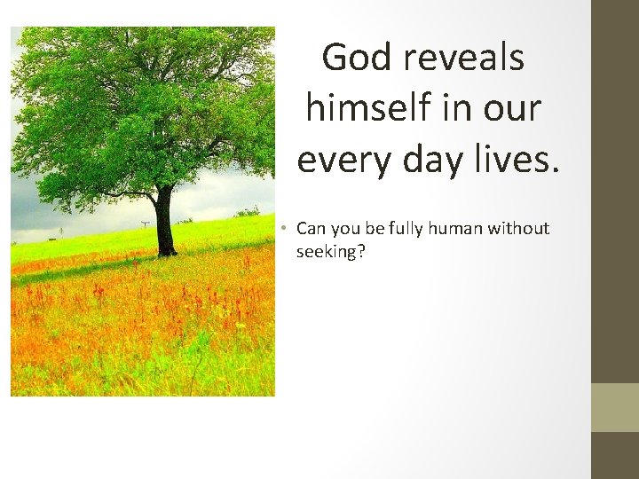 God reveals himself in our every day lives. • Can you be fully human God reveals himself in our every day lives. • Can you be fully human