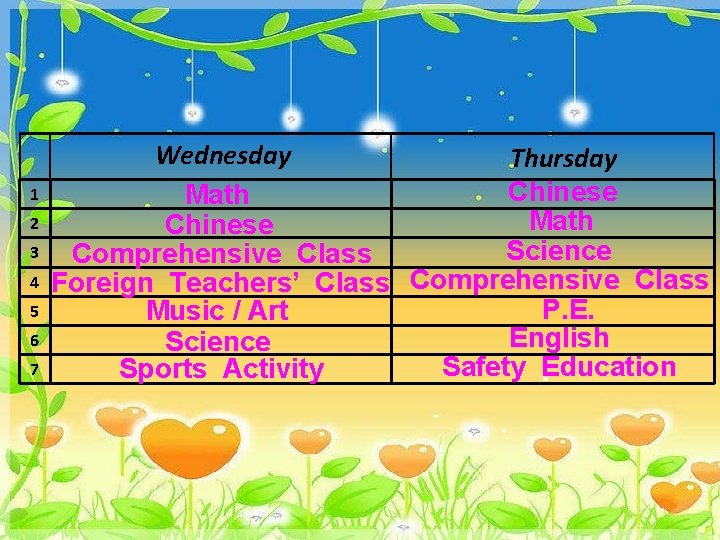 1 2 3 4 5 6 7 Wednesday Thursday Chinese Math Chinese Science Comprehensive