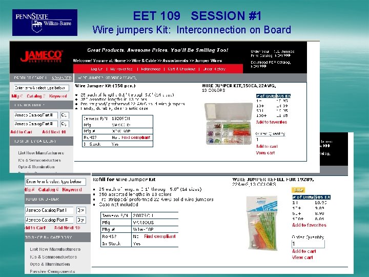 EET 109 SESSION #1 Wire jumpers Kit: Interconnection on Board 