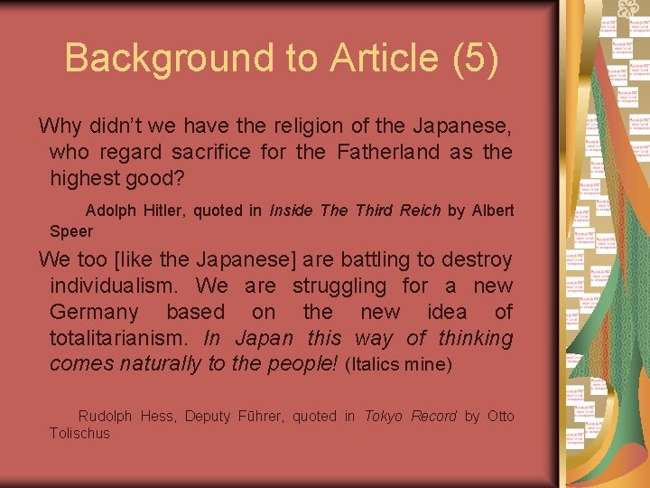 Background to Article (5) Why didn’t we have the religion of the Japanese, who