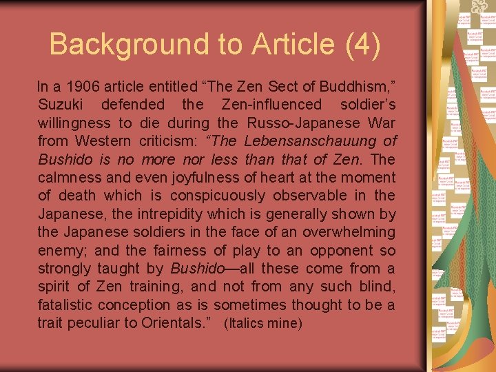 Background to Article (4) In a 1906 article entitled “The Zen Sect of Buddhism,