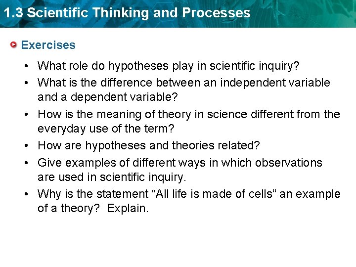 1. 3 Scientific Thinking and Processes Exercises • What role do hypotheses play in