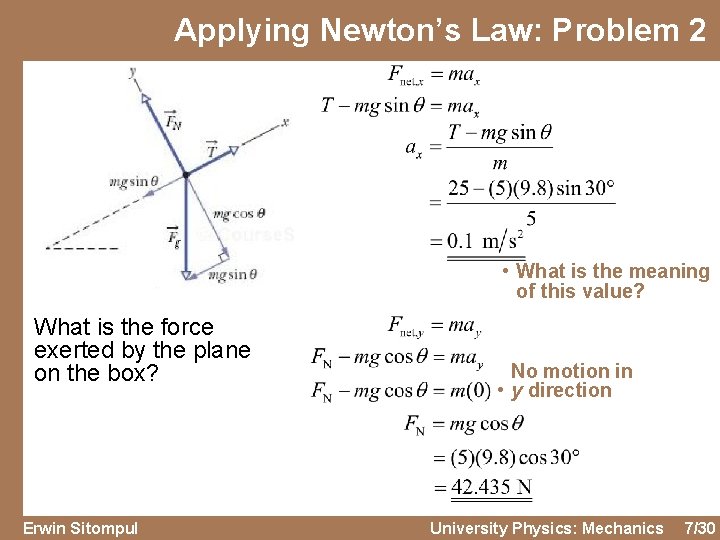 Applying Newton’s Law: Problem 2 • What is the meaning of this value? What