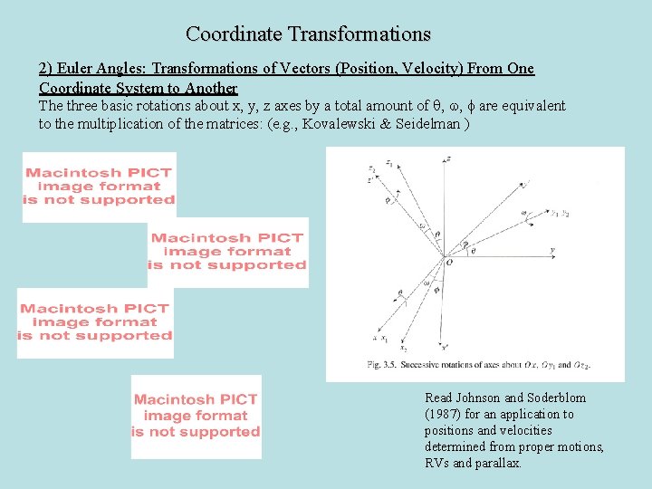 Coordinate Transformations 2) Euler Angles: Transformations of Vectors (Position, Velocity) From One Coordinate System