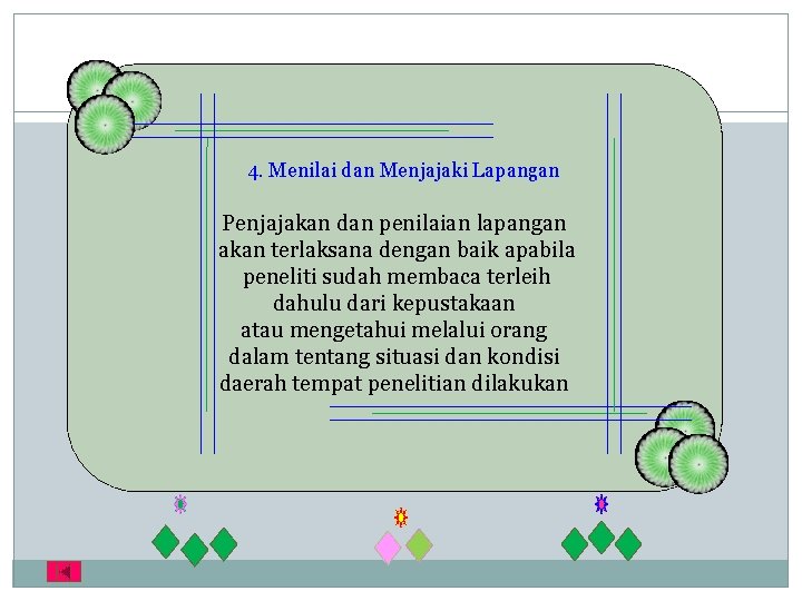 4. Menilai dan Menjajaki Lapangan Penjajakan dan penilaian lapangan akan terlaksana dengan baik apabila