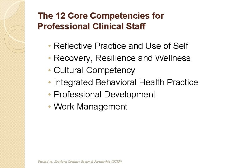 The 12 Core Competencies for Professional Clinical Staff • • • T F Reflective