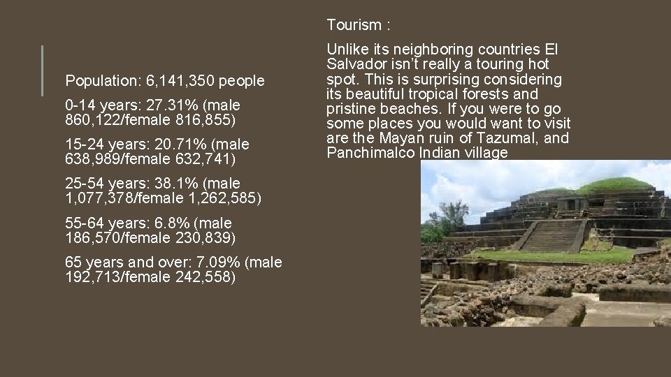 Tourism : Population: 6, 141, 350 people 0 -14 years: 27. 31% (male 860, Tourism : Population: 6, 141, 350 people 0 -14 years: 27. 31% (male 860,