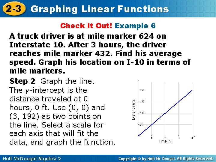 2 -3 Graphing Linear Functions Check It Out! Example 6 A truck driver is