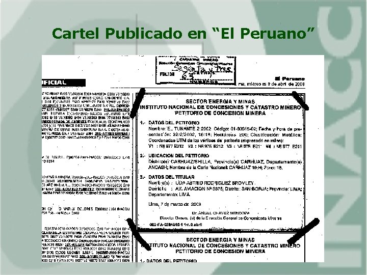 Cartel Publicado en “El Peruano” 