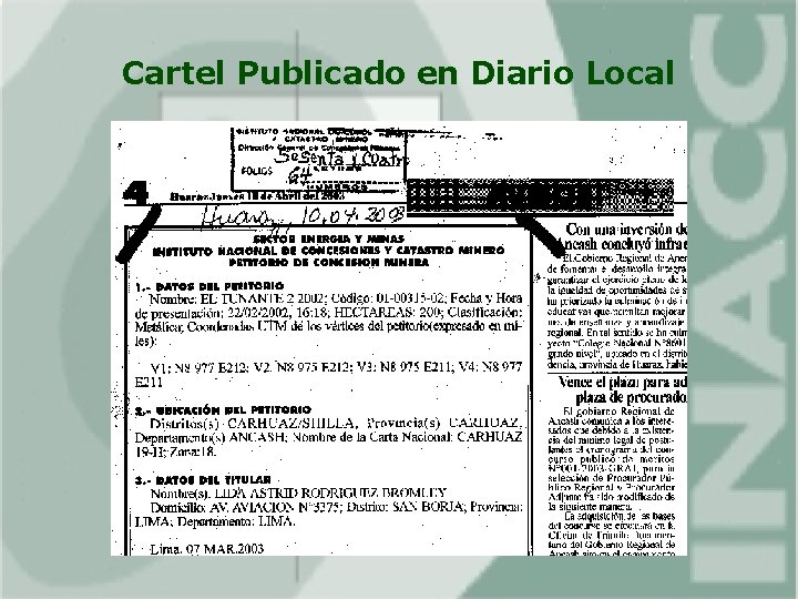 Cartel Publicado en Diario Local 