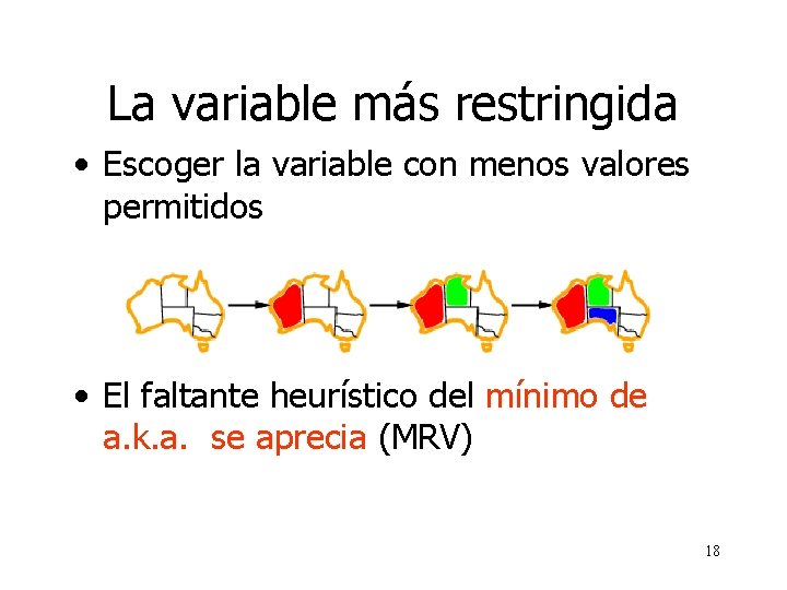 La variable más restringida • Escoger la variable con menos valores permitidos • El