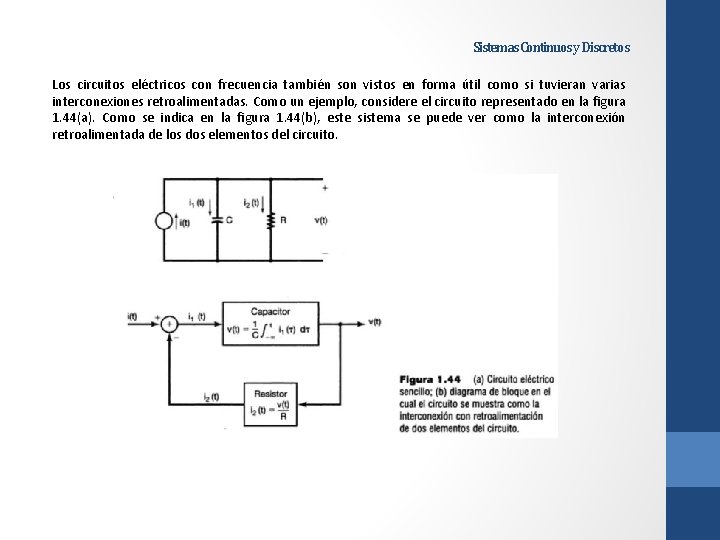 Sistemas Continuos y Discretos Los circuitos eléctricos con frecuencia también son vistos en forma