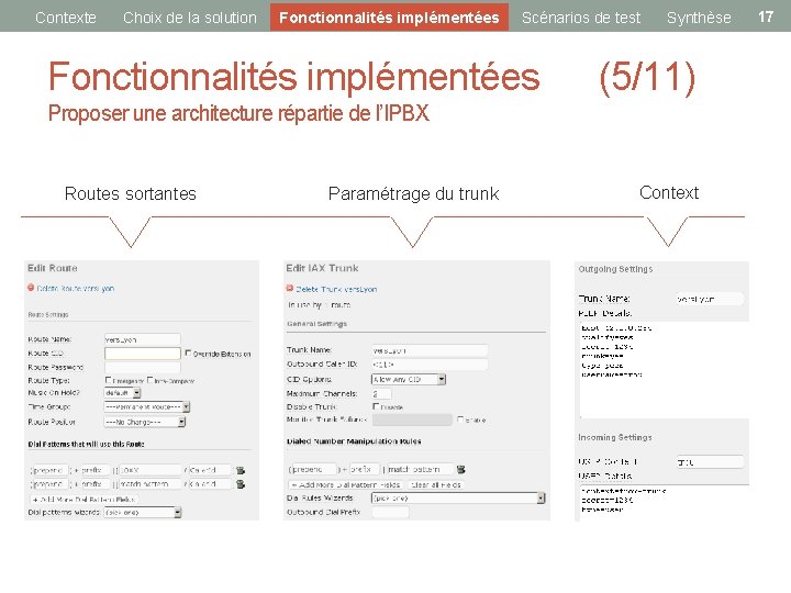 Contexte Choix de la solution Fonctionnalités implémentées Scénarios de test Synthèse Fonctionnalités implémentées (5/11)