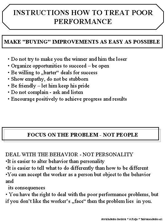 INSTRUCTIONS HOW TO TREAT POOR PERFORMANCE MAKE "BUYING" IMPROVEMENTS AS EASY AS POSSIBLE • INSTRUCTIONS HOW TO TREAT POOR PERFORMANCE MAKE "BUYING" IMPROVEMENTS AS EASY AS POSSIBLE •
