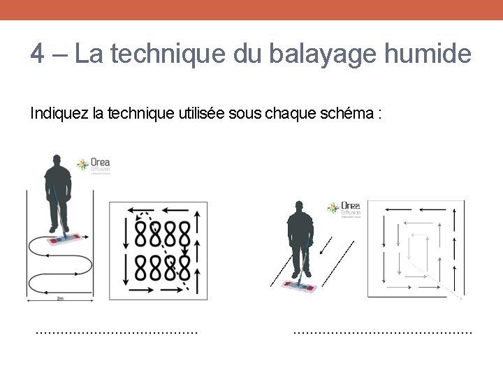 4 – La technique du balayage humide Indiquez la technique utilisée sous chaque schéma